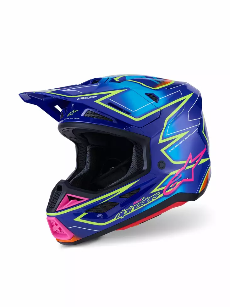 Alpinestars Hjälm S-M7 Cast Blå/Rosa/Fluo Gul - Skoterhjälmar - D494060 - 1