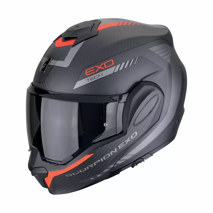 SCORPION Hjälm EXO-TECH EVO CARBON Cozy Mattsvart-Röd - Skoterhjälmar - D487840 - 1