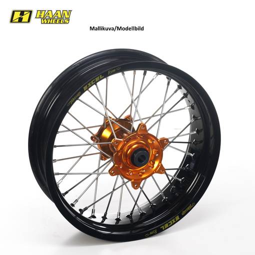 Haan wheel SX&SXF&EXC MODELS 95- 17-5,00 BLACK RIM/ORANGE HUB - Kompletta hjul - D33892 - 1
