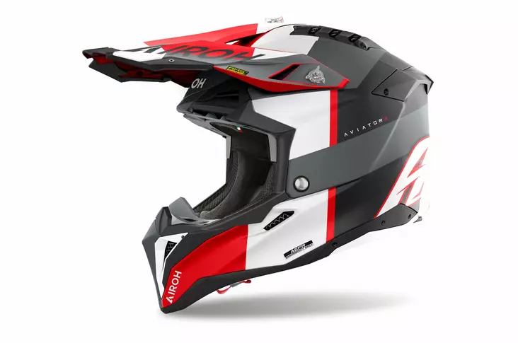 Airoh Hjälm Aviator 3 Monarch Grå/Röd Matt - Skoterhjälmar - D487062 - 1