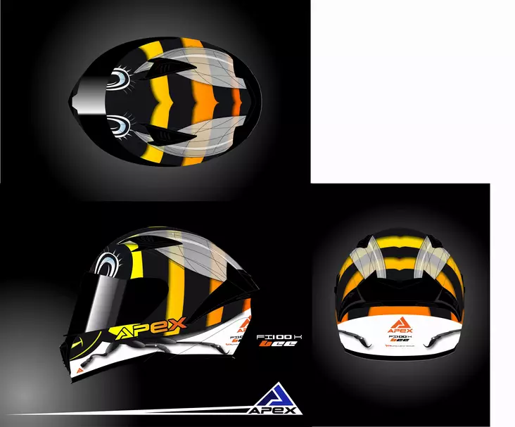 APEX Hjälm FI100 Bee glansig svart JNR - Skoterhjälmar - D488438 - 1